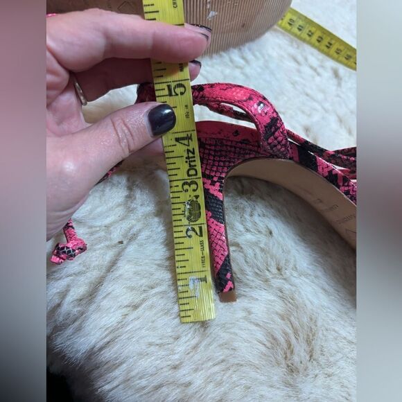 ANTONIO MELANI Vaylyn Snake Print Leather Lace Up Dress Sandals Pink & Blk 8.5 - Picture 8 of 9